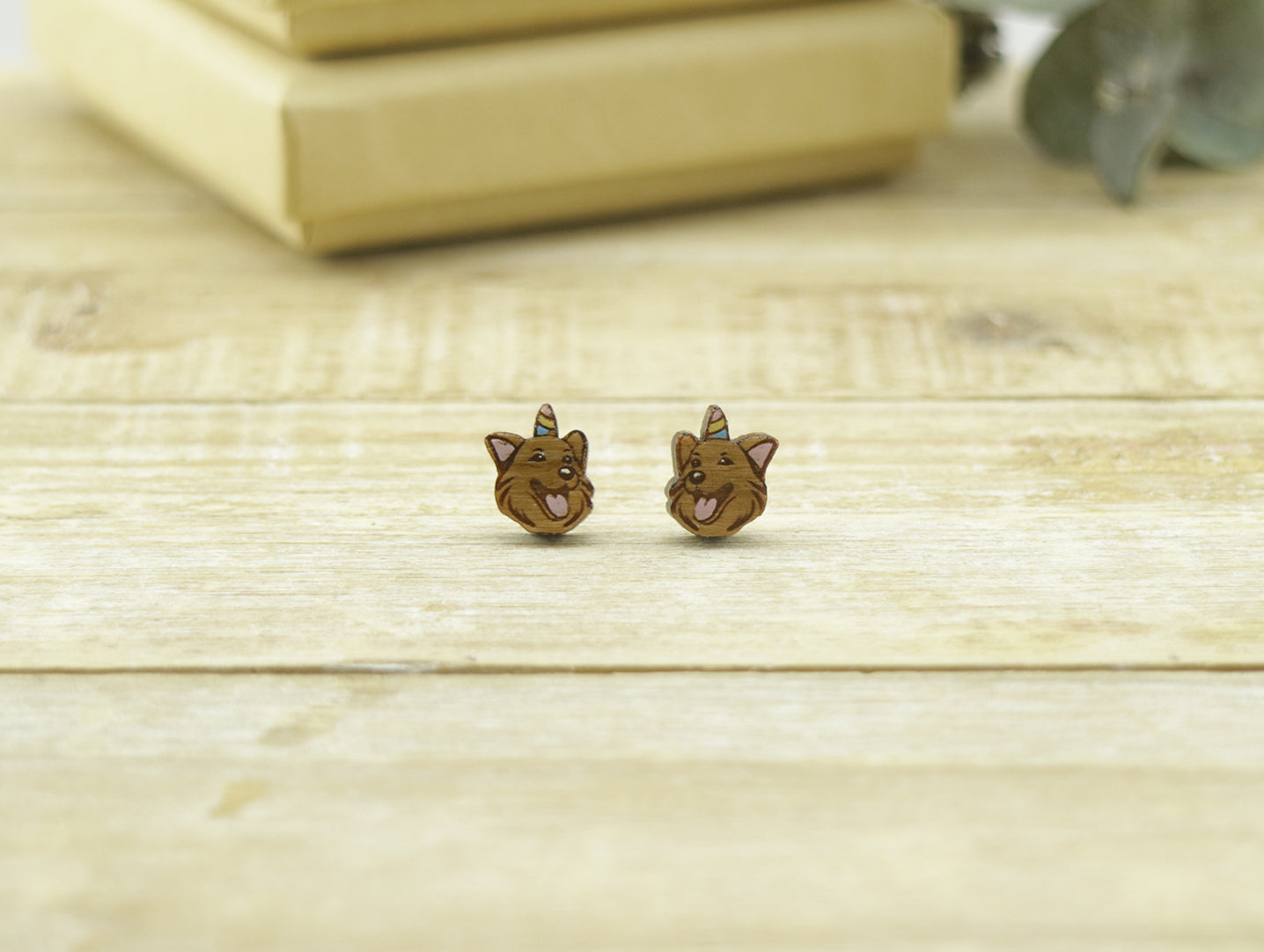 Brown Unicorn Dog Earrings